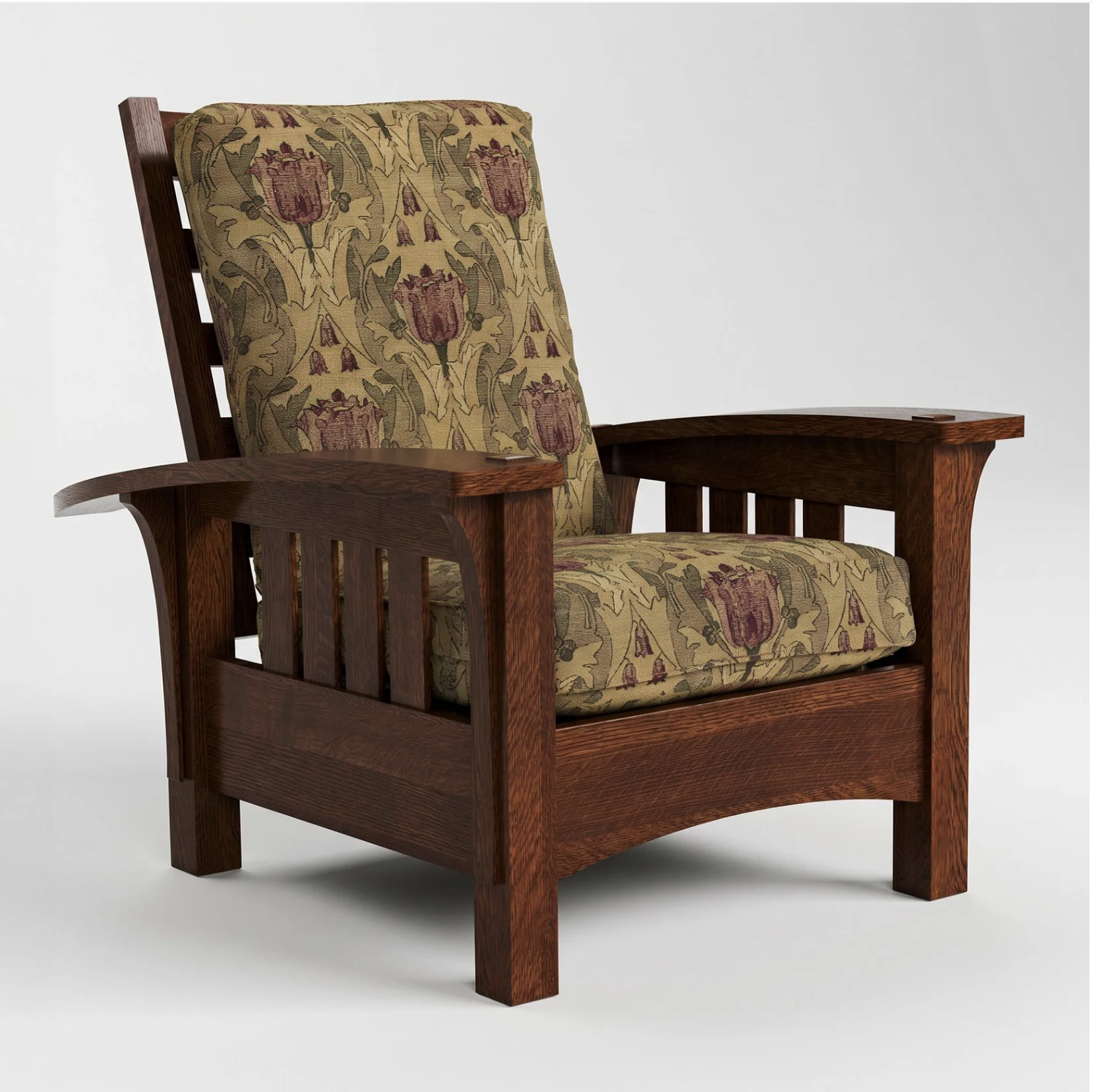 Stickley Bow Arm Morris Chair in Onondaga oak and saddle leather